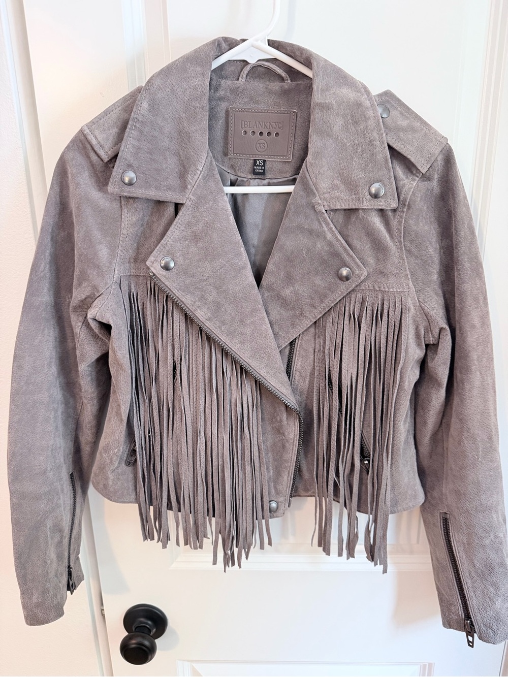 BLANKNYC FRINGED LEATHER MOTO JACKET  - carbon